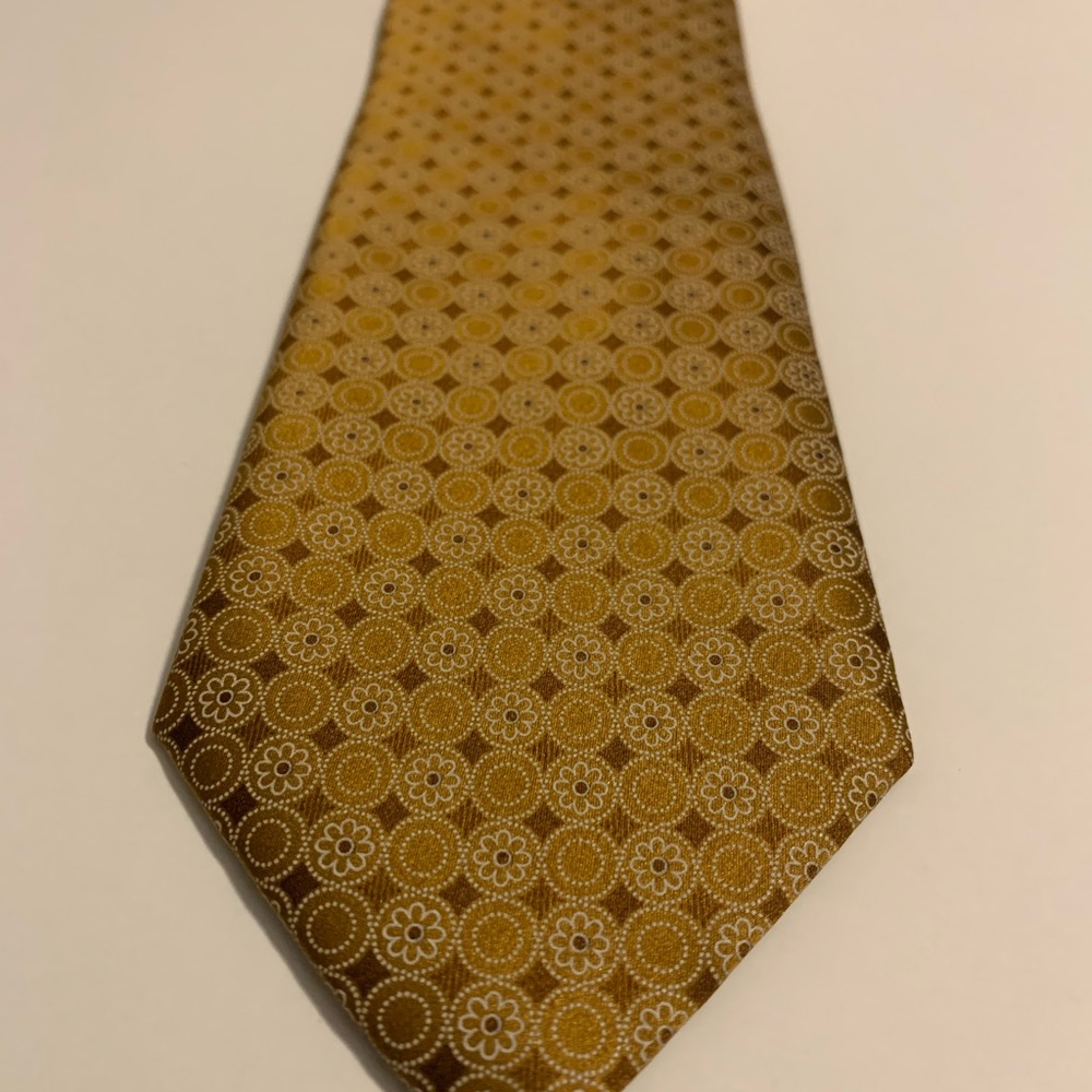 Brioni Vintage Silk Tie - Handmade in Italy - Gold and Brown - Geometric Floral